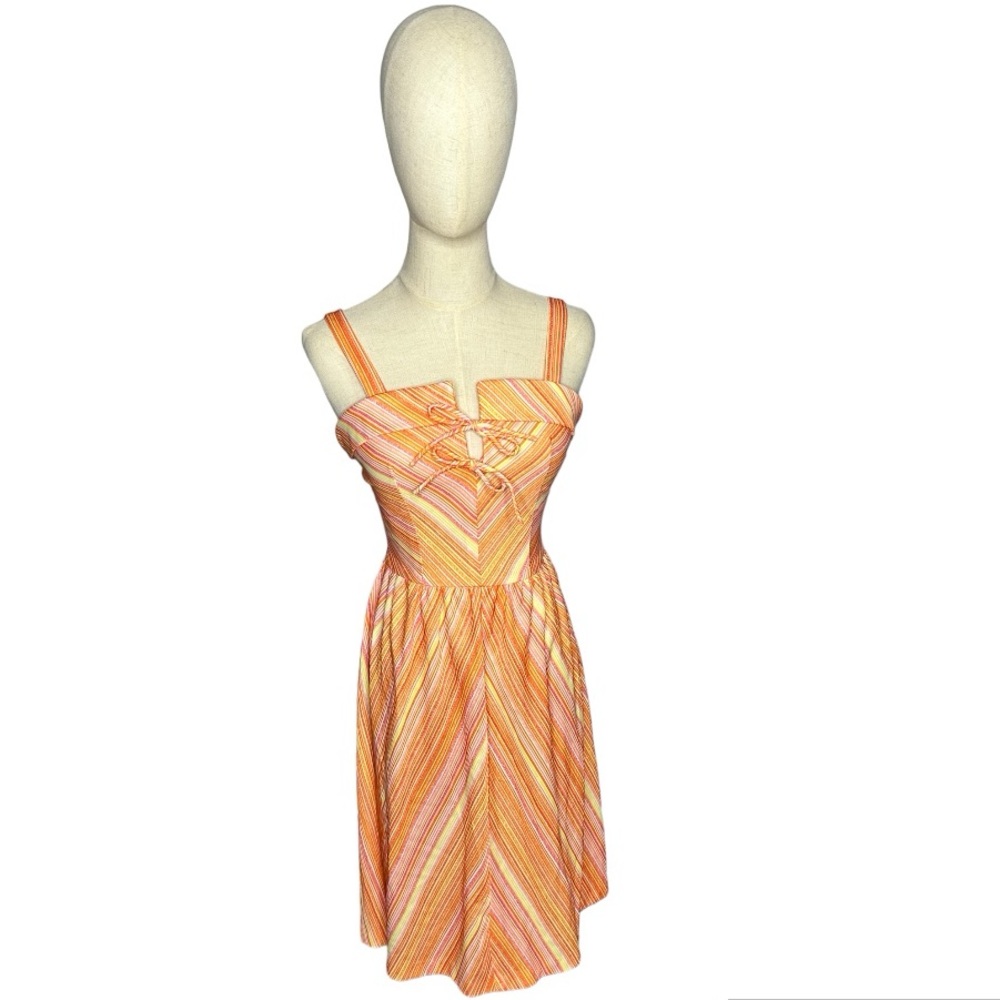 Vintage Handmade Orange Yellow White Pink Stripe Sundress Size XS - Picture 2 of 7